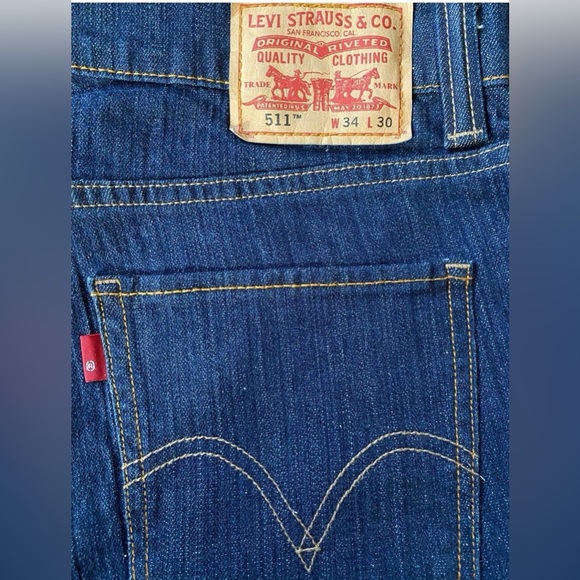 Levis 511 VTGE/DISCONTINUED Mens SKINNY Stretch Jeans 34X30 Dark Blue Levi New - Picture 2 of 6